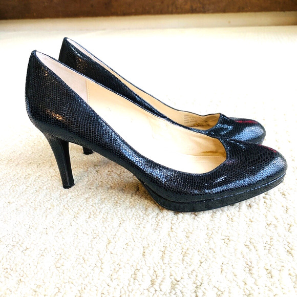 Calvin Klein 'Odette' Black High Heel Platform Pump Faux Snakeskin Texture Shoes - Picture 2 of 12